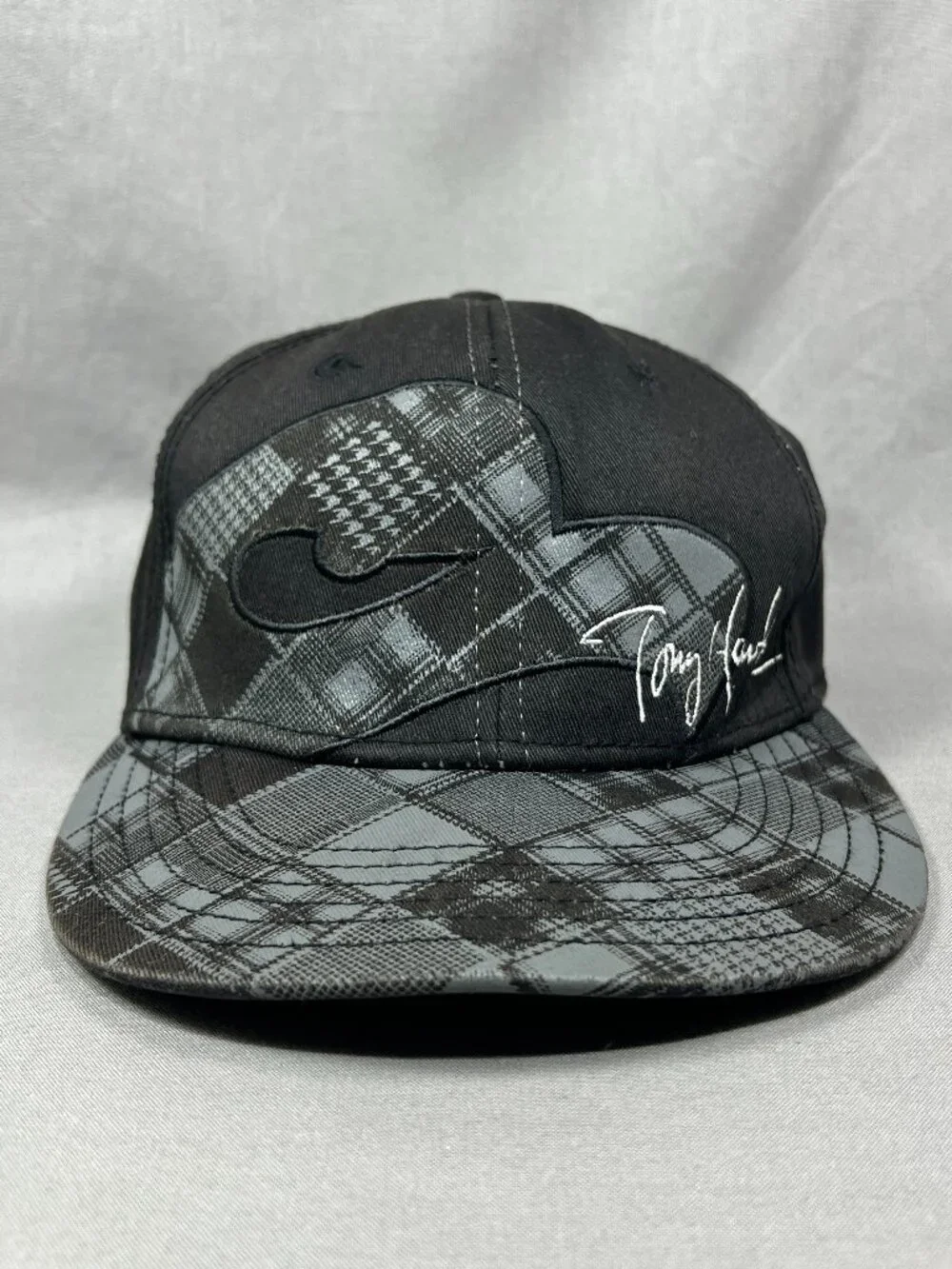 Tony Hawk Signature A-Flex S/M Hat Black Plaid Checkered Skateboarding Y2K Cap
